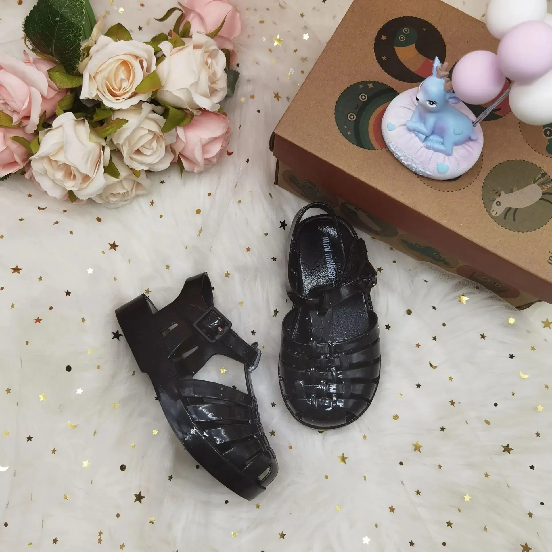 Baby Jelly Sandal with Black Buckle Closure