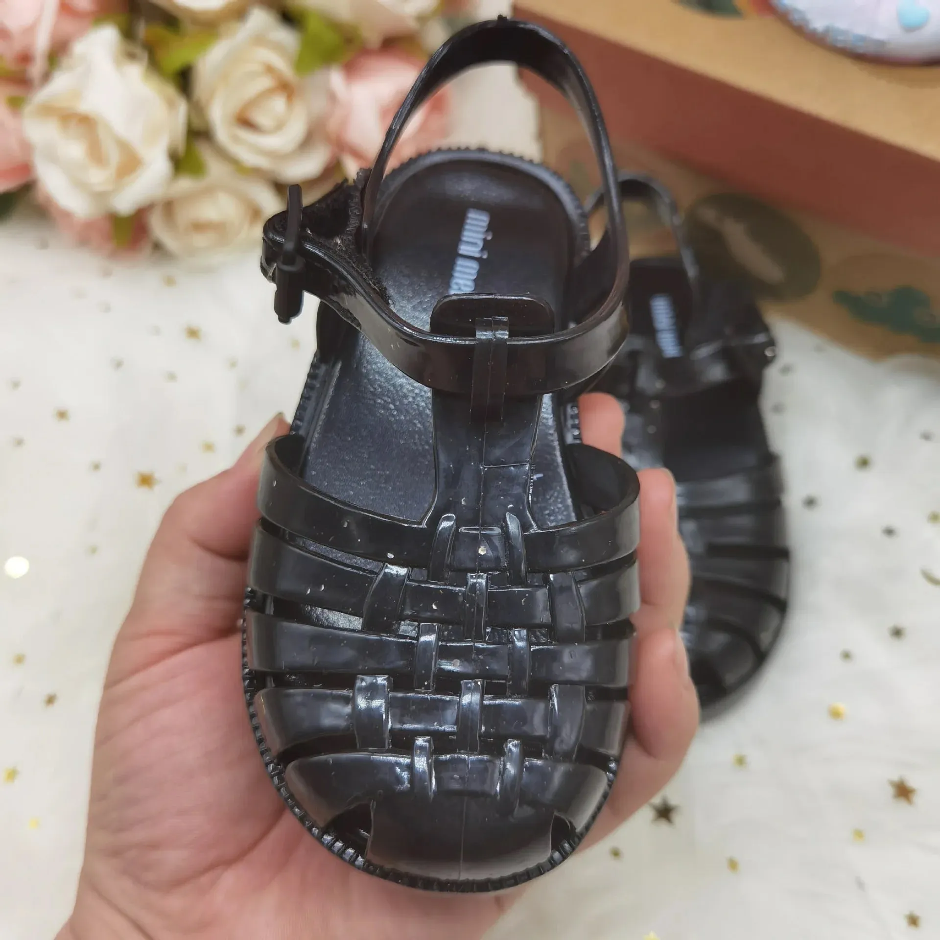 Baby Jelly Sandal with Black Buckle Closure