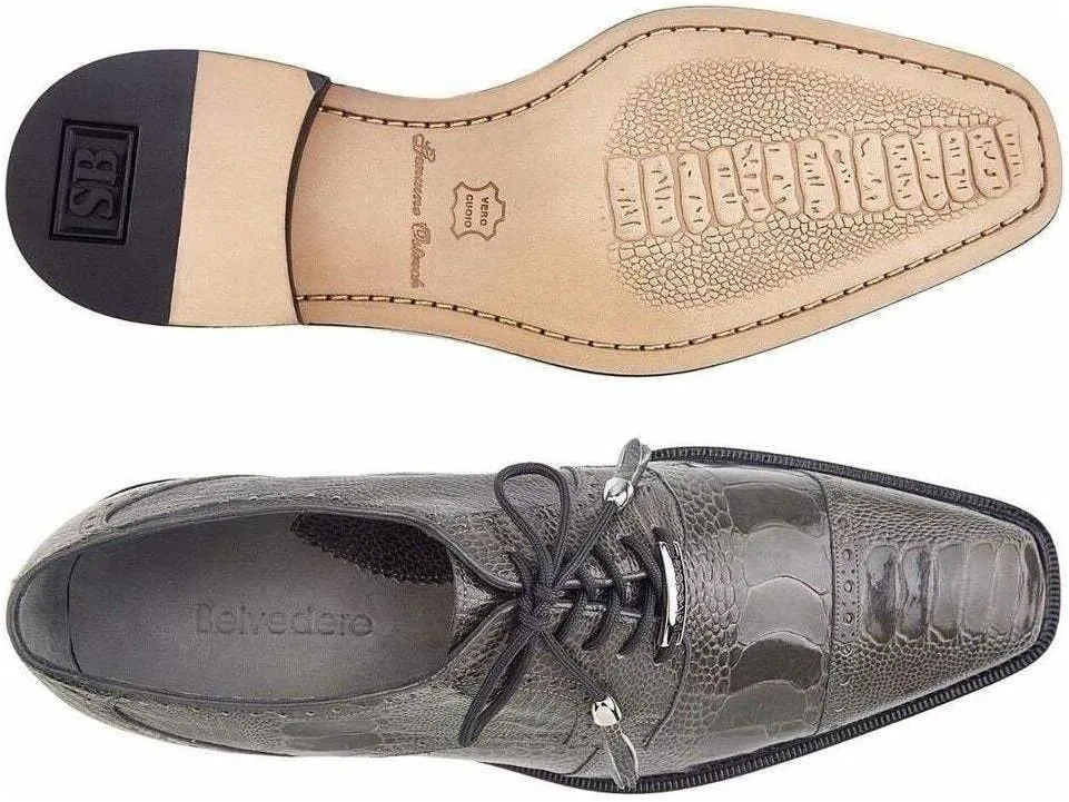 Batta Black Genuine Ostrich Cap-Toe Lace-ups