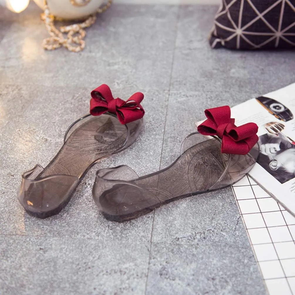 Beach Jelly Shoes Flat Jelly Shoes Fashion Fish Mouth Sandal Bowknot Sandals Summer Beach Shoes for Women (Black 39 Yards 7. 5US, 5UK， 38. 5EU, 9. 6285Inch) Flat Thong Sandals