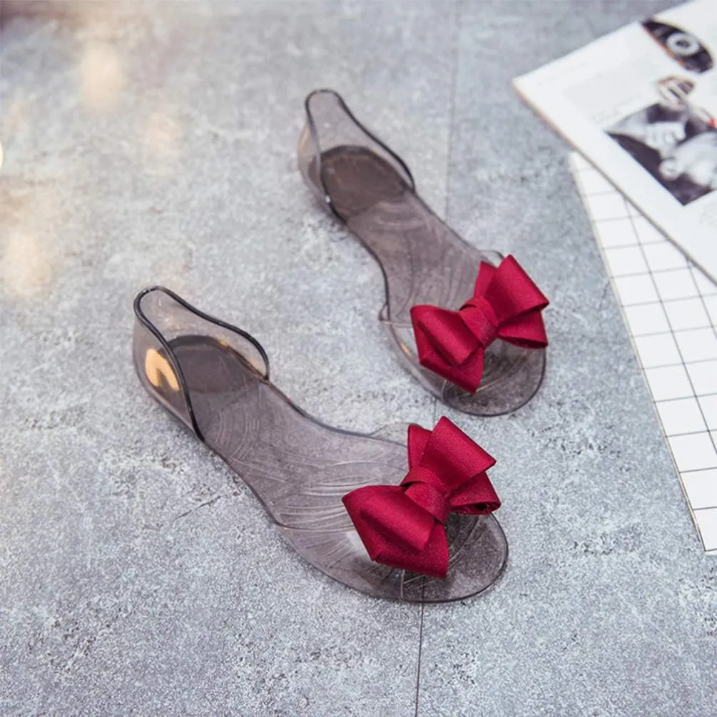 Beach Jelly Shoes Flat Jelly Shoes Fashion Fish Mouth Sandal Bowknot Sandals Summer Beach Shoes for Women (Black 39 Yards 7. 5US, 5UK， 38. 5EU, 9. 6285Inch) Flat Thong Sandals
