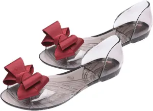 Beach Jelly Shoes Flat Jelly Shoes Fashion Fish Mouth Sandal Bowknot Sandals Summer Beach Shoes for Women (Black 39 Yards 7. 5US, 5UK， 38. 5EU, 9. 6285Inch) Flat Thong Sandals