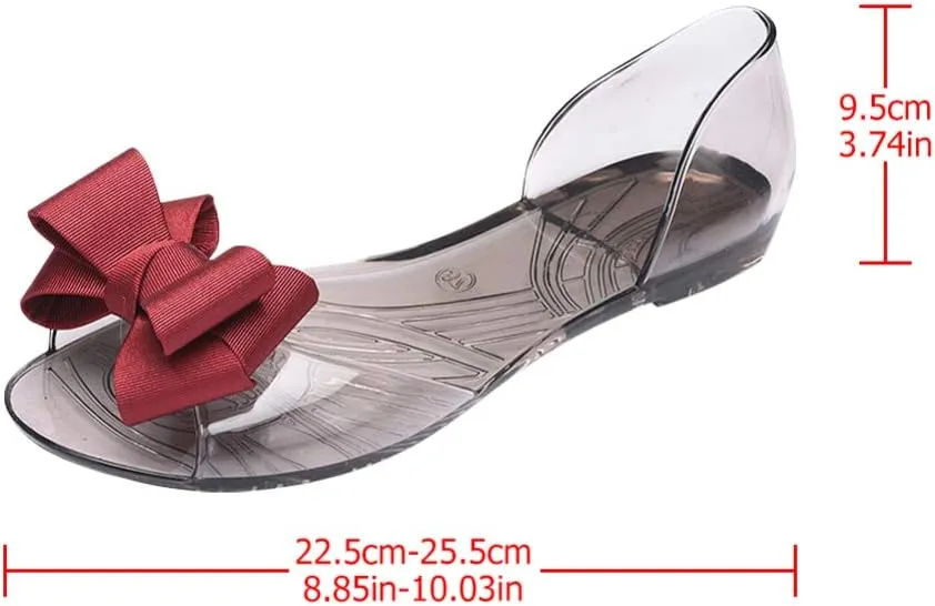 Beach Jelly Shoes Flat Jelly Shoes Fashion Fish Mouth Sandal Bowknot Sandals Summer Beach Shoes for Women (Black 39 Yards 7. 5US, 5UK， 38. 5EU, 9. 6285Inch) Flat Thong Sandals