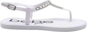 bebe Girls' Sandals - Rhinestone Flat White Thong Sparkly Kids Sandals, Girls Dress Jelly Flip Flop Shoes, Girl Shoes for Wedding, Summer and Spring Dress Size