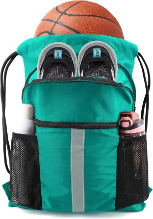 BeeGreen Drawstring Backpack Bag with Shoe Compartment, X-Large Black Gym Sports String Cinch Backpack