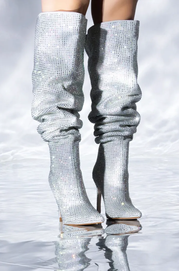 BELLA BLING STILETTO BOOT IN SILVER- Size 9
