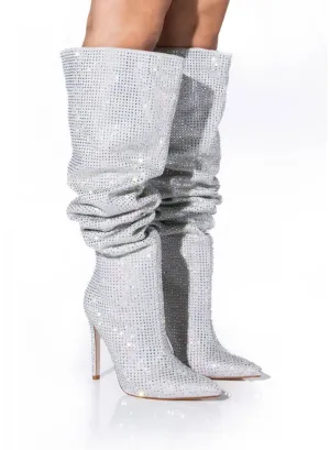 BELLA BLING STILETTO BOOT IN SILVER- Size 9
