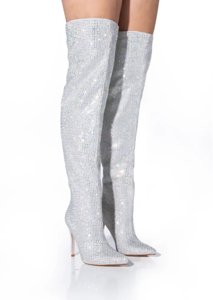 BELLA BLING STILETTO BOOT IN SILVER- Size 9