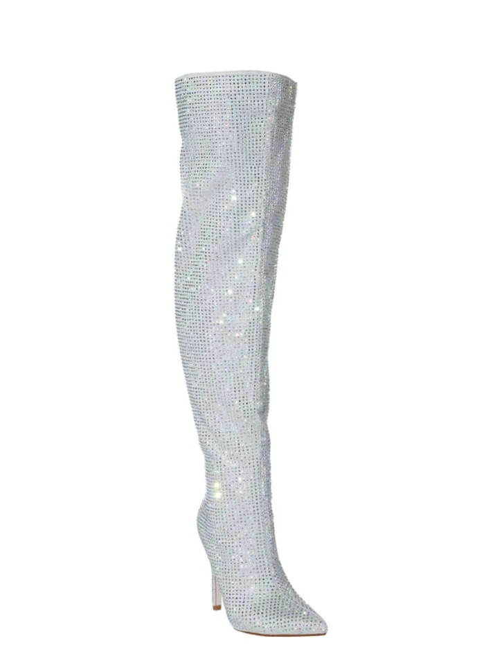 BELLA BLING STILETTO BOOT IN SILVER- Size 9