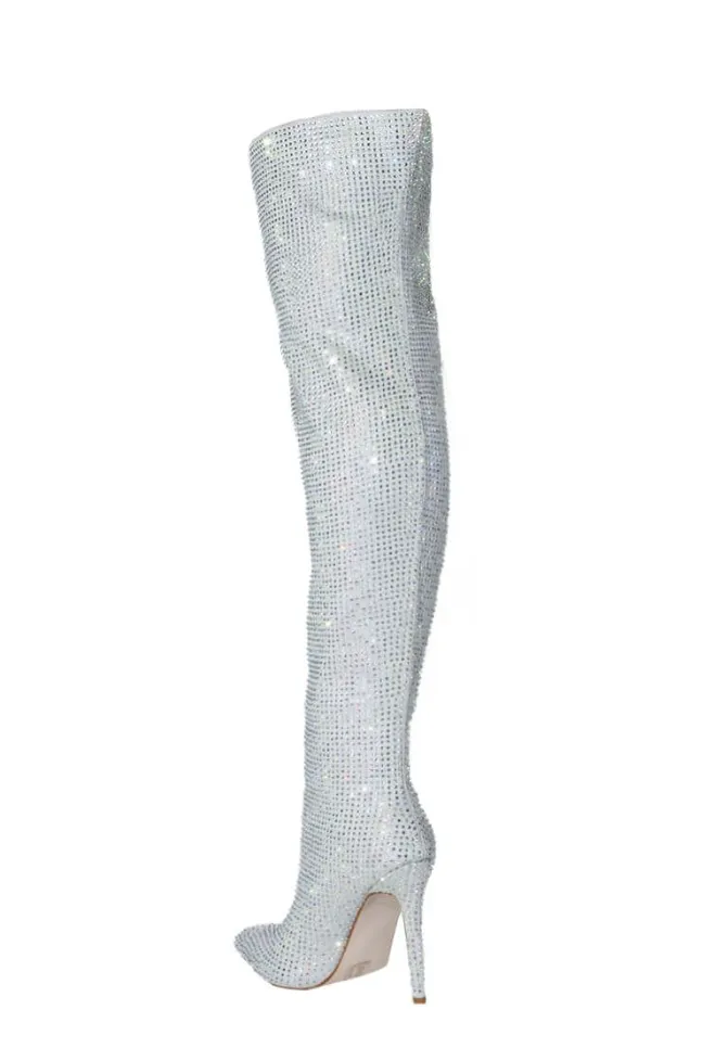 BELLA BLING STILETTO BOOT IN SILVER- Size 9