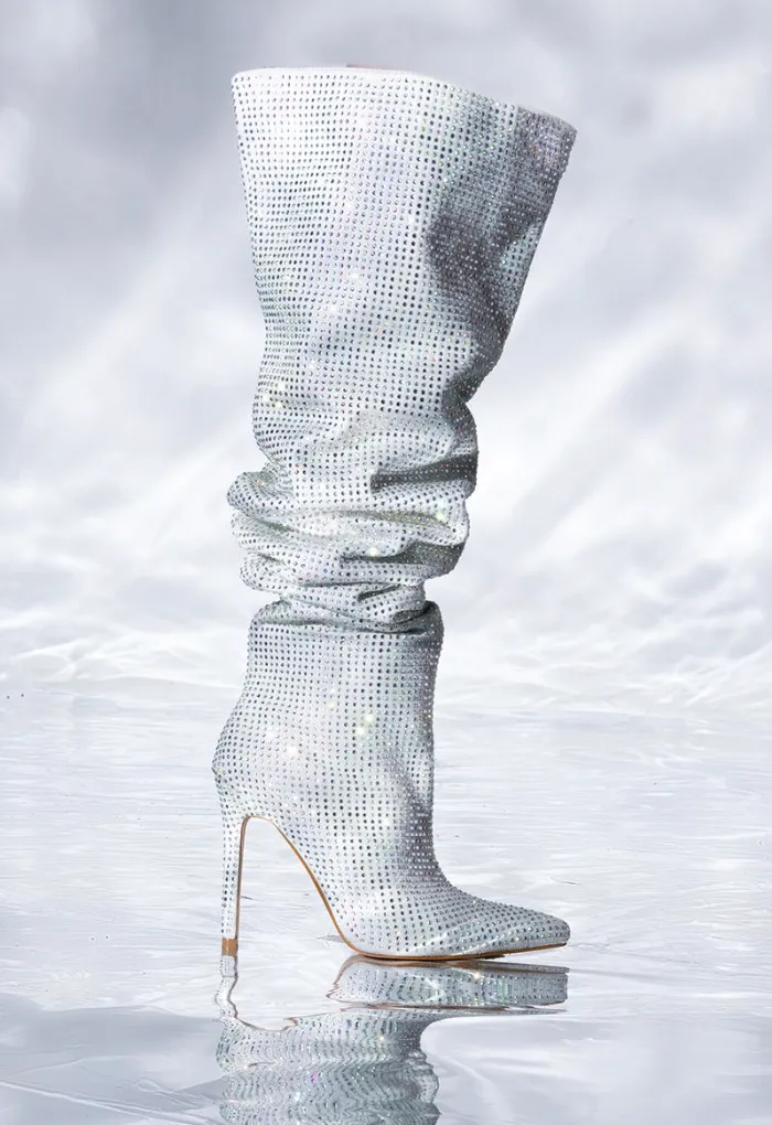 BELLA BLING STILETTO BOOT IN SILVER- Size 9