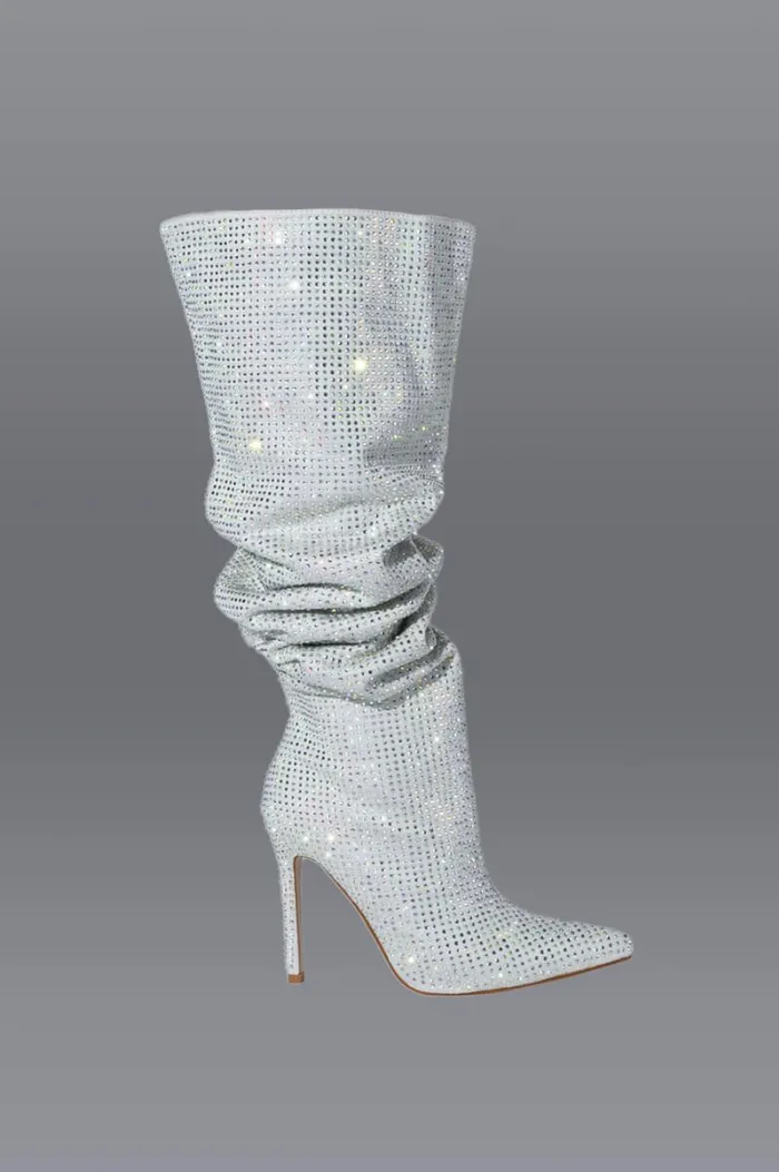 BELLA BLING STILETTO BOOT IN SILVER- Size 9