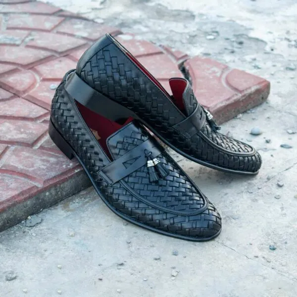 Black Knitted Tassel Loafer – Premium Leather Shoes