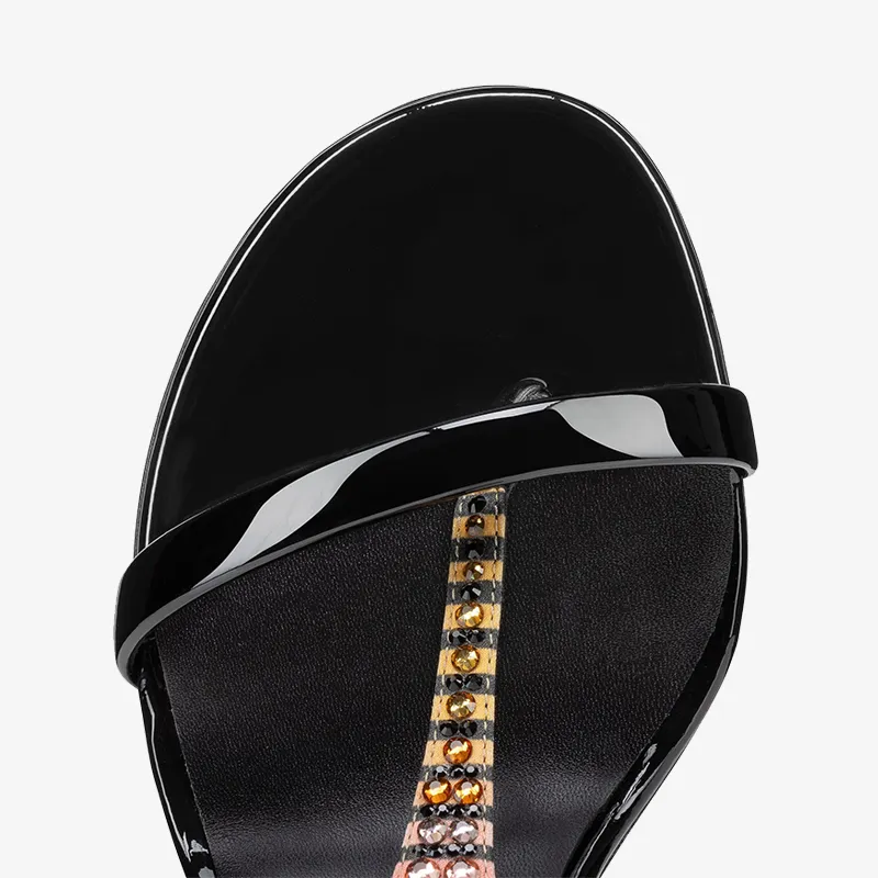 Black Patent Leather Sandal with Strass