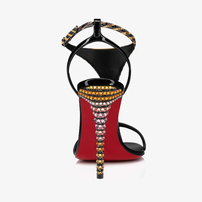 Black Patent Leather Sandal with Strass