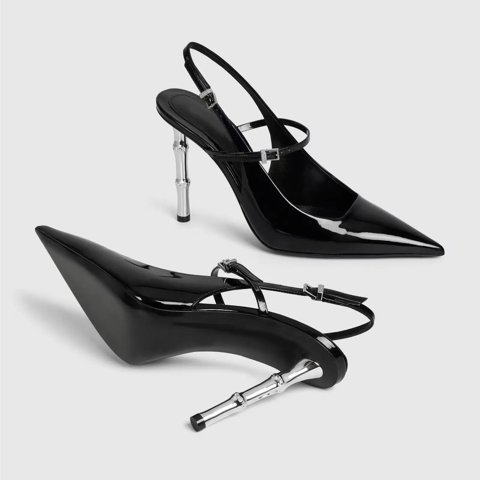 Black Pointed Toe Stiletto Heel Women's Slingback Shoes