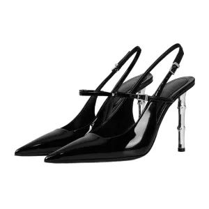 Black Pointed Toe Stiletto Heel Women's Slingback Shoes