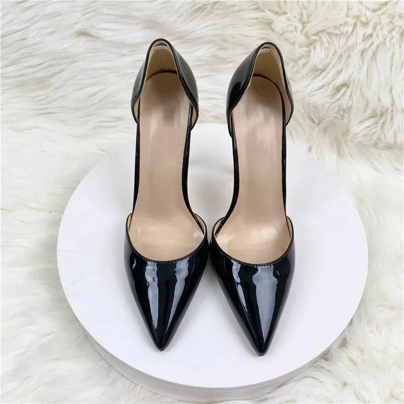 Black Toe Pointed High Heel Shoes 12cm Stiletto Pumps Women