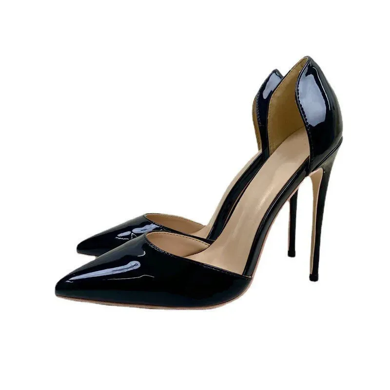 Black Toe Pointed High Heel Shoes 12cm Stiletto Pumps Women