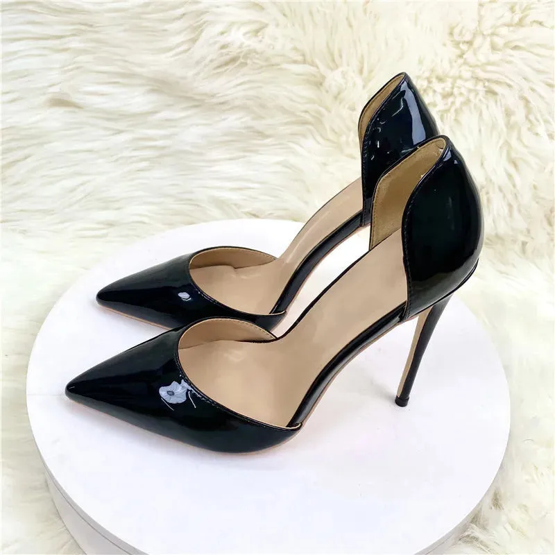 Black Toe Pointed High Heel Shoes 12cm Stiletto Pumps Women