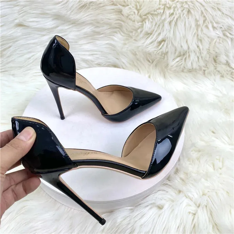 Black Toe Pointed High Heel Shoes 12cm Stiletto Pumps Women