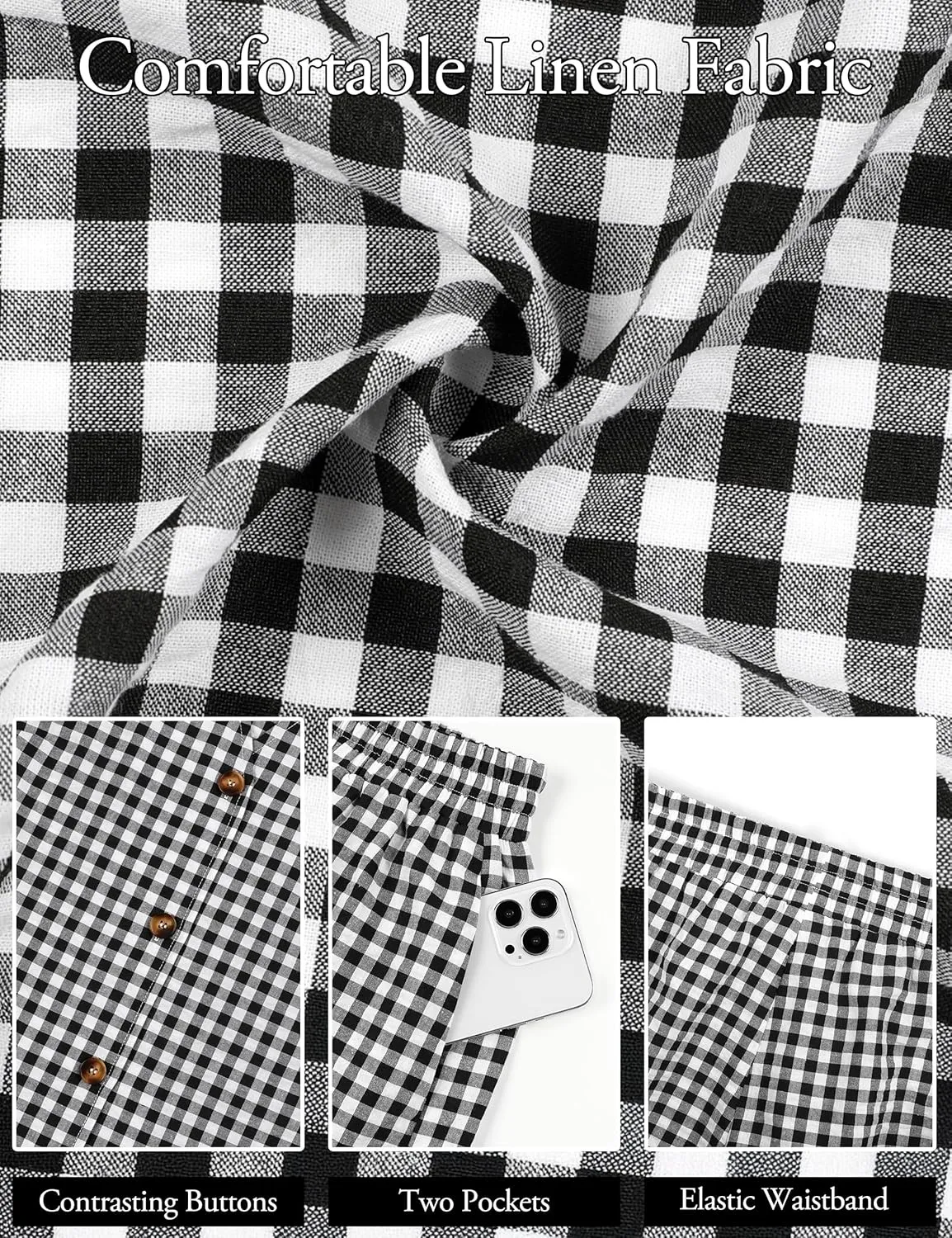Blooming Jelly Women's Summer Two Piece Sets Vacation Outfits Matching Short Sets Linen Gingham Vest and Shorts