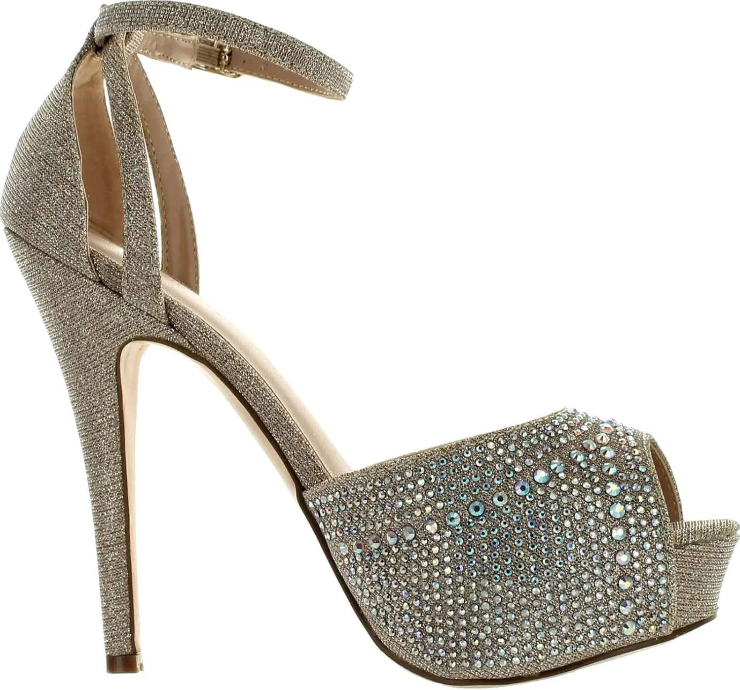 Blossom Womens Vice-126 Bridal Formal Evening Party Ankle Strap High Heel Peep Toe Glitter Sandal