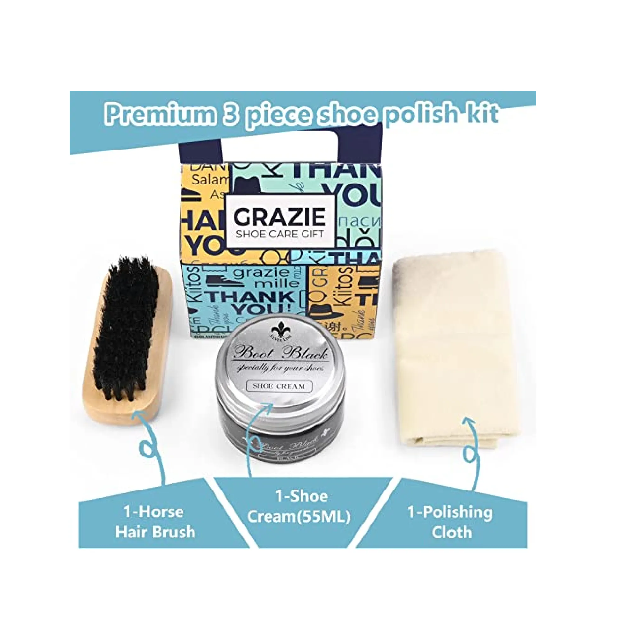 BOOT BLACK Shoe Polish Kit with Shoe Brush Leather Shoe Shine