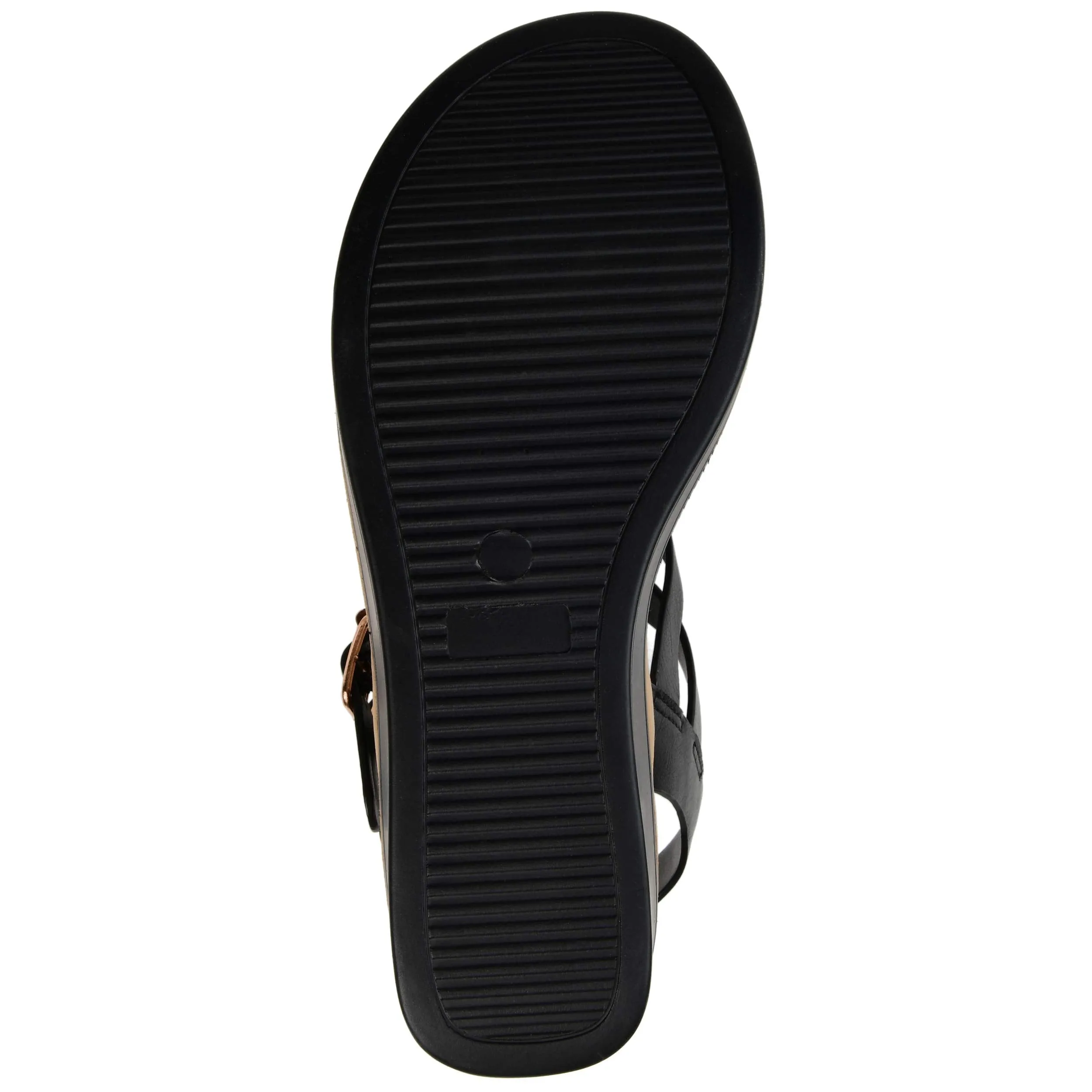 Brinley Co. Womens T-Strap Wedge Sandal Black, 5.5 Regular US