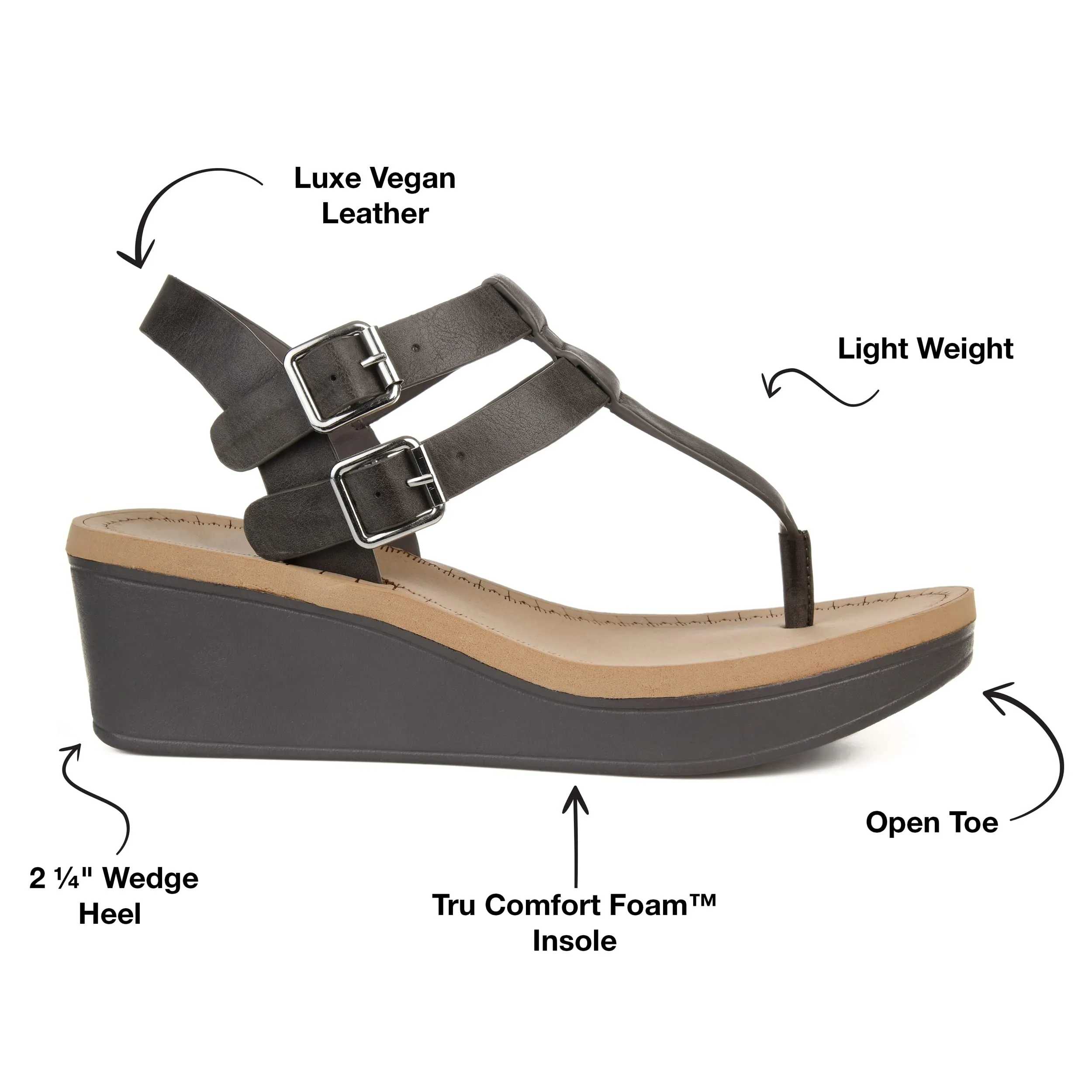 Brinley Co. Womens T-Strap Wedge Sandal Grey, 9 Regular US