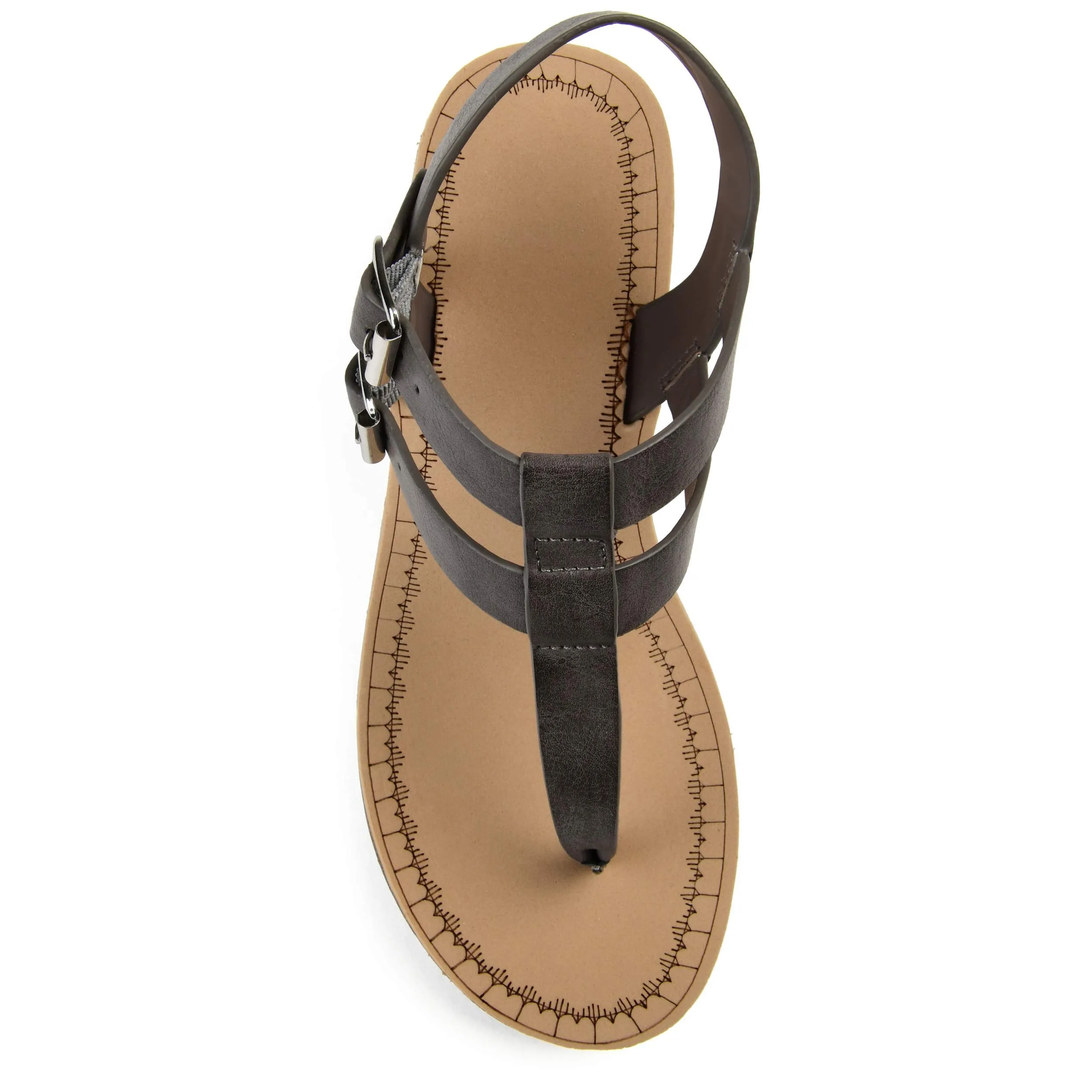 Brinley Co. Womens T-Strap Wedge Sandal Grey, 9 Regular US