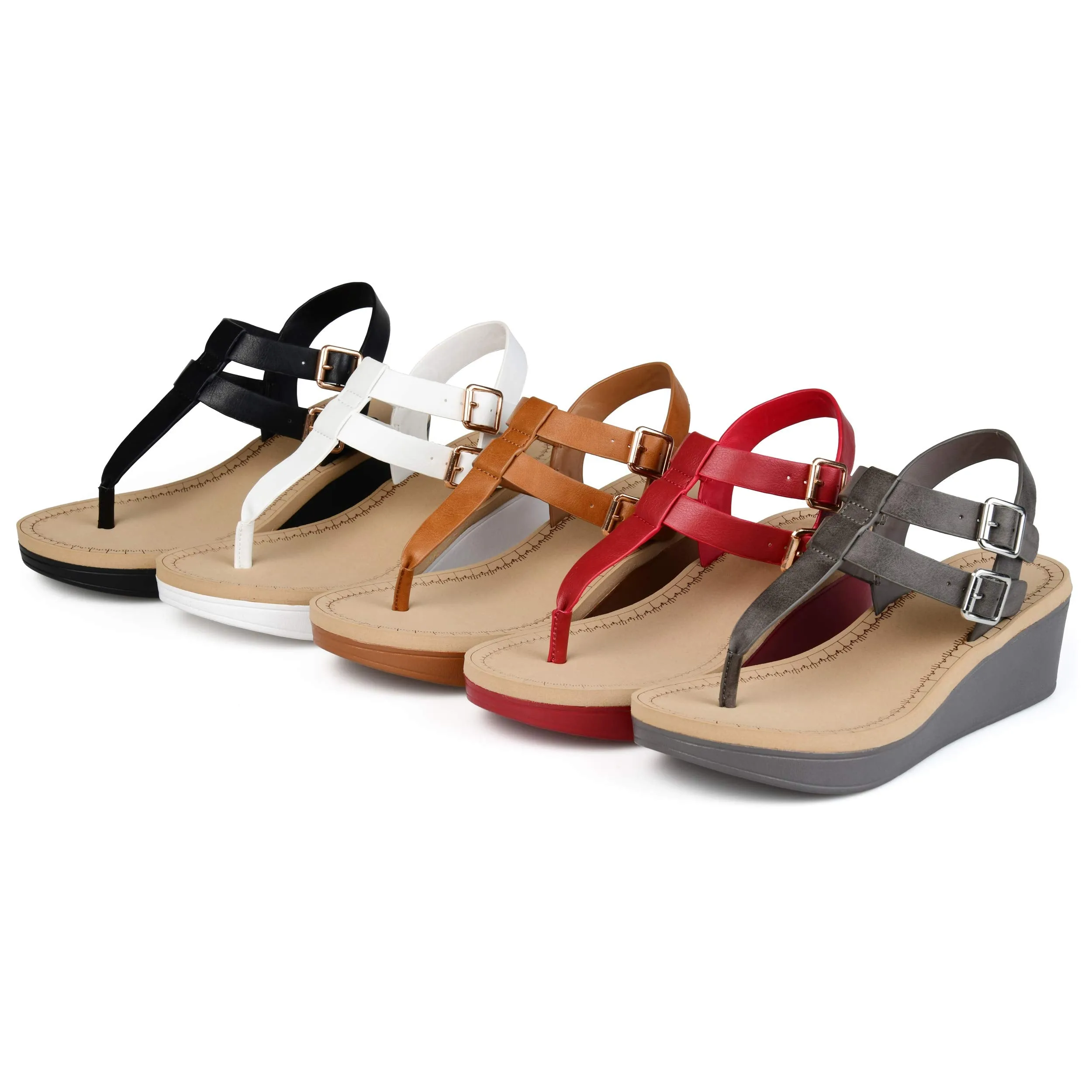 Brinley Co. Womens T-Strap Wedge Sandal Grey, 9 Regular US