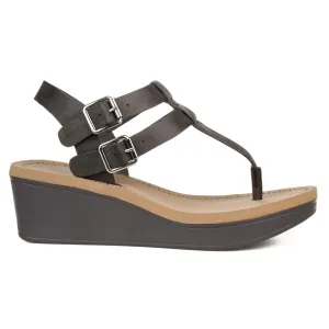 Brinley Co. Womens T-Strap Wedge Sandal Grey, 9 Regular US