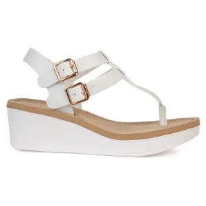 Brinley Co. Womens T-Strap Wedge Sandal White, 7 Regular US