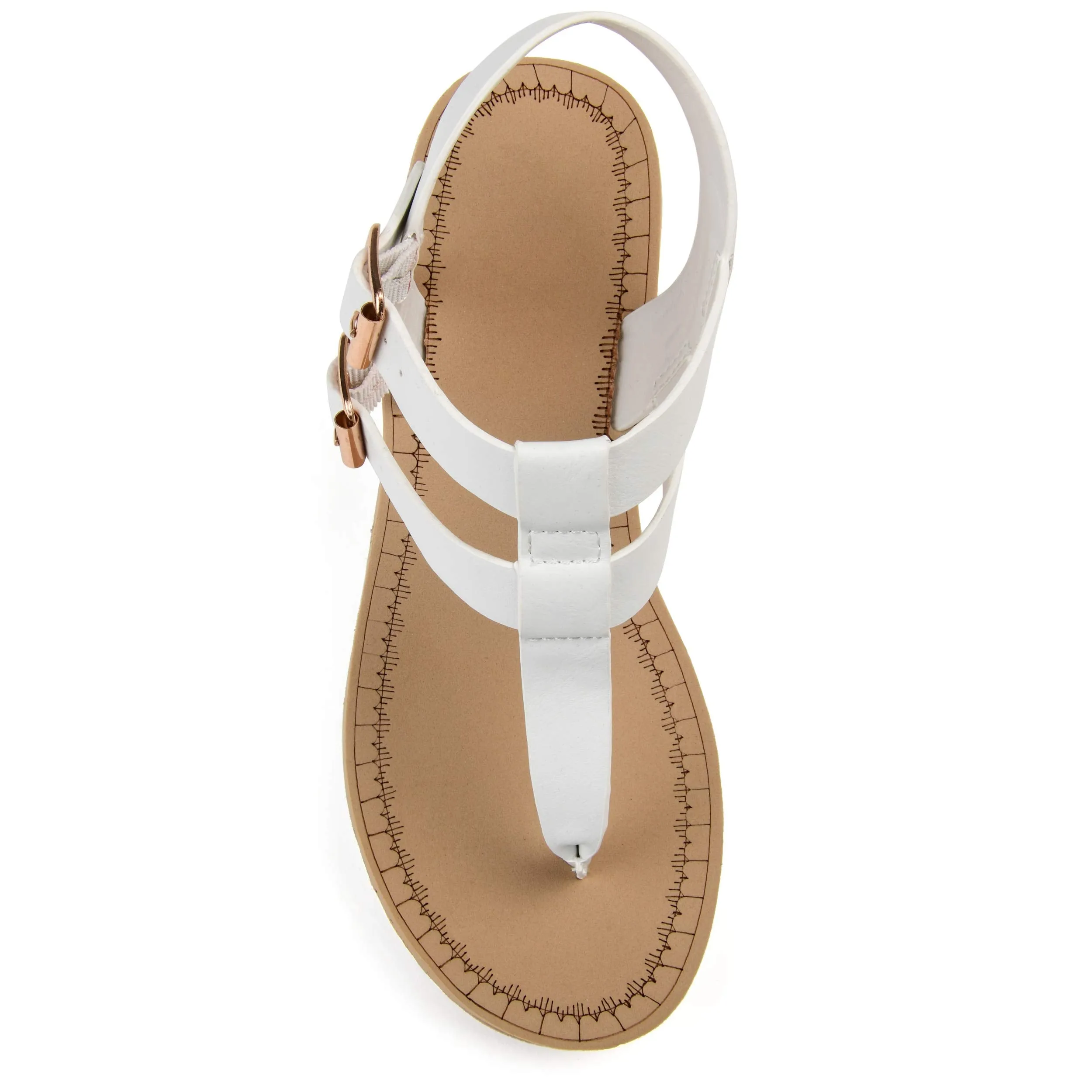 Brinley Co. Womens T-Strap Wedge Sandal White, 7 Regular US