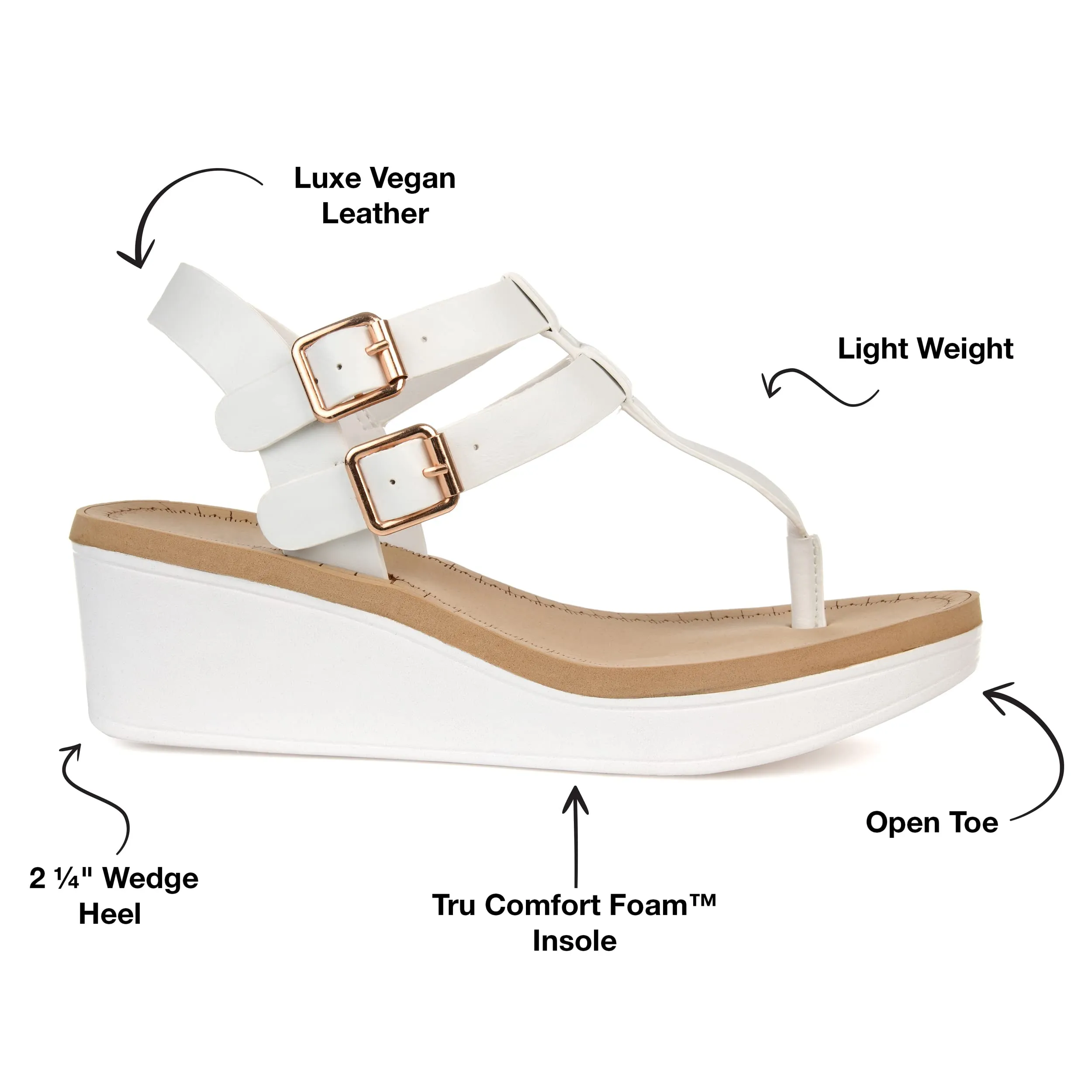 Brinley Co. Womens T-Strap Wedge Sandal White, 7 Regular US