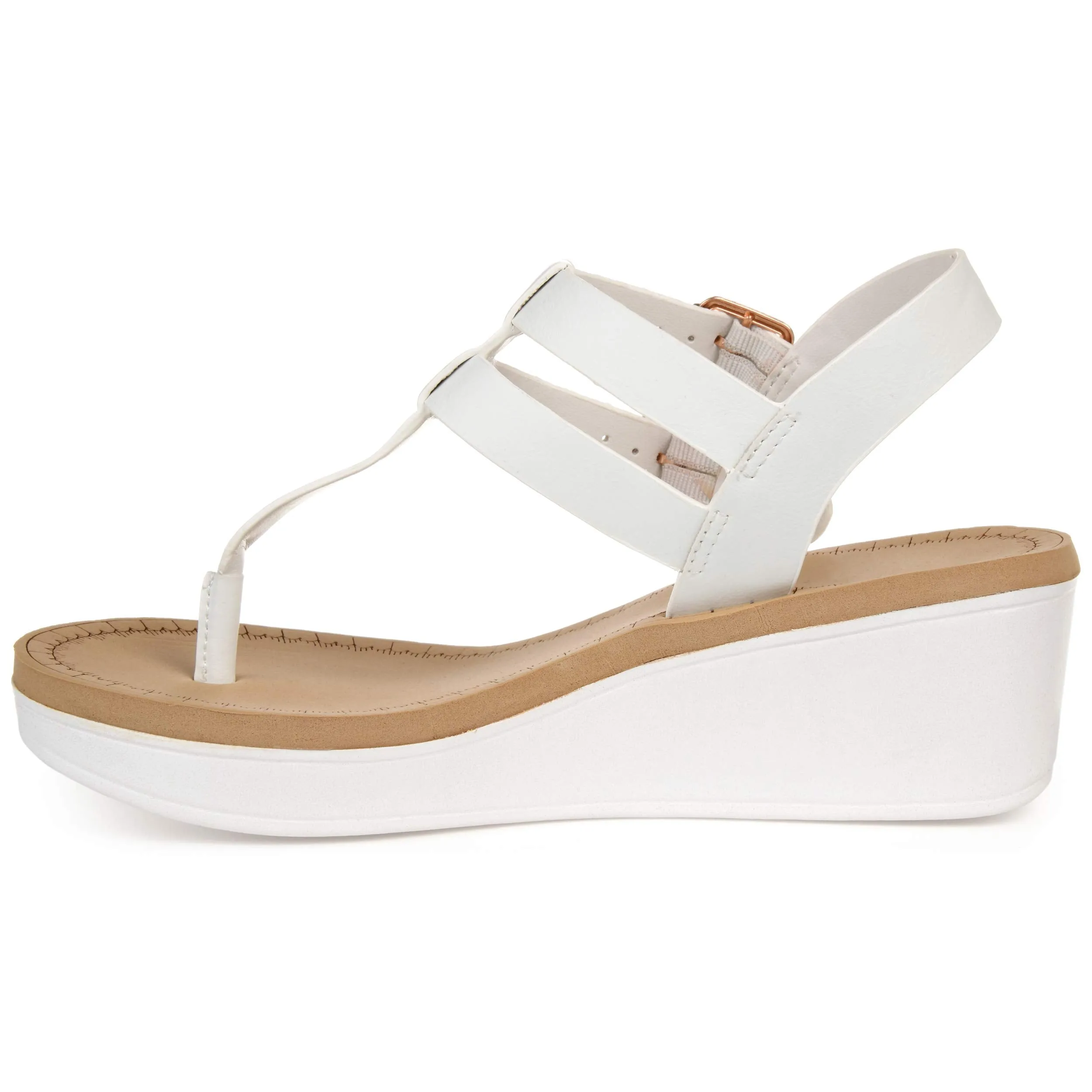 Brinley Co. Womens T-Strap Wedge Sandal White, 7 Regular US