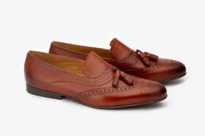 Brown Wing Tip Detailed Tassel Loafer