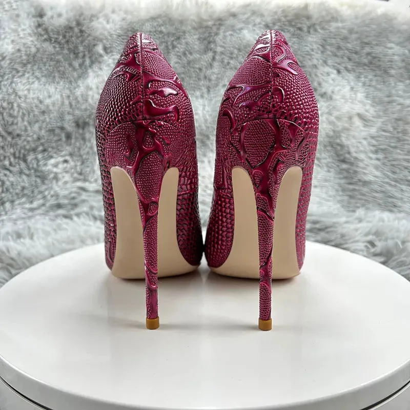 Burgundy Women Sexy High Heels Slip On Pointed Toe Chic Pumps