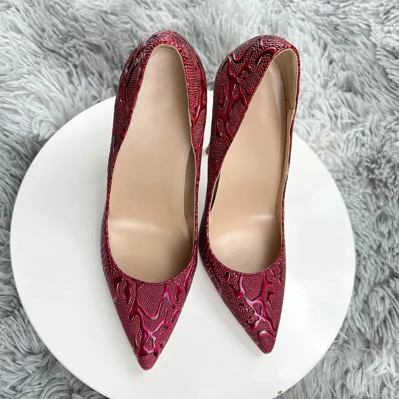 Burgundy Women Sexy High Heels Slip On Pointed Toe Chic Pumps