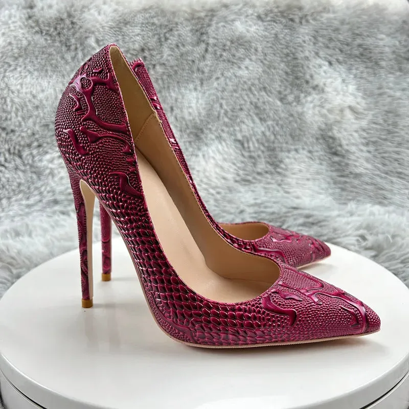 Burgundy Women Sexy High Heels Slip On Pointed Toe Chic Pumps