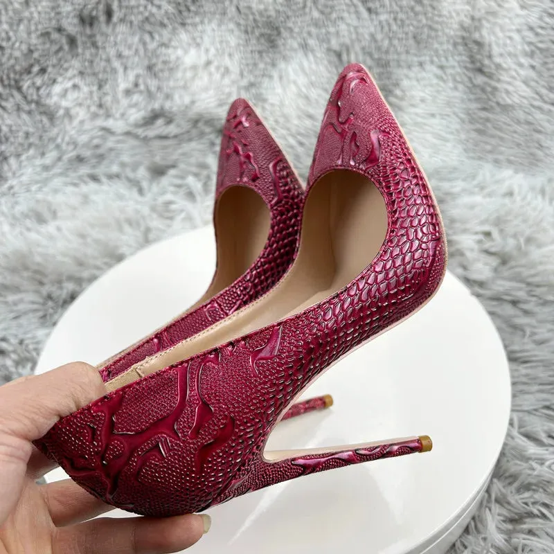 Burgundy Women Sexy High Heels Slip On Pointed Toe Chic Pumps