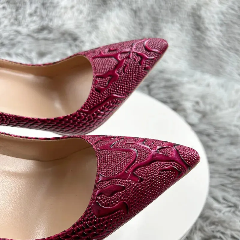 Burgundy Women Sexy High Heels Slip On Pointed Toe Chic Pumps