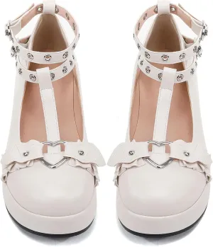 BYOMIGY Mary Jane Shoes Women Goth Platform Heels Chunky Heel Pumps with Ankle Strap Wedge Heels for Women