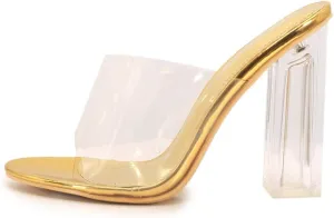 Cape Robbin Fusion Clear Chunky Block High Heels for Women, Transparent Booties for Women