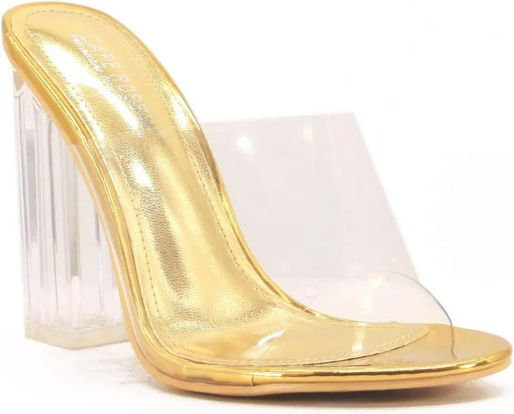 Cape Robbin Fusion Clear Chunky Block High Heels for Women, Transparent Booties for Women
