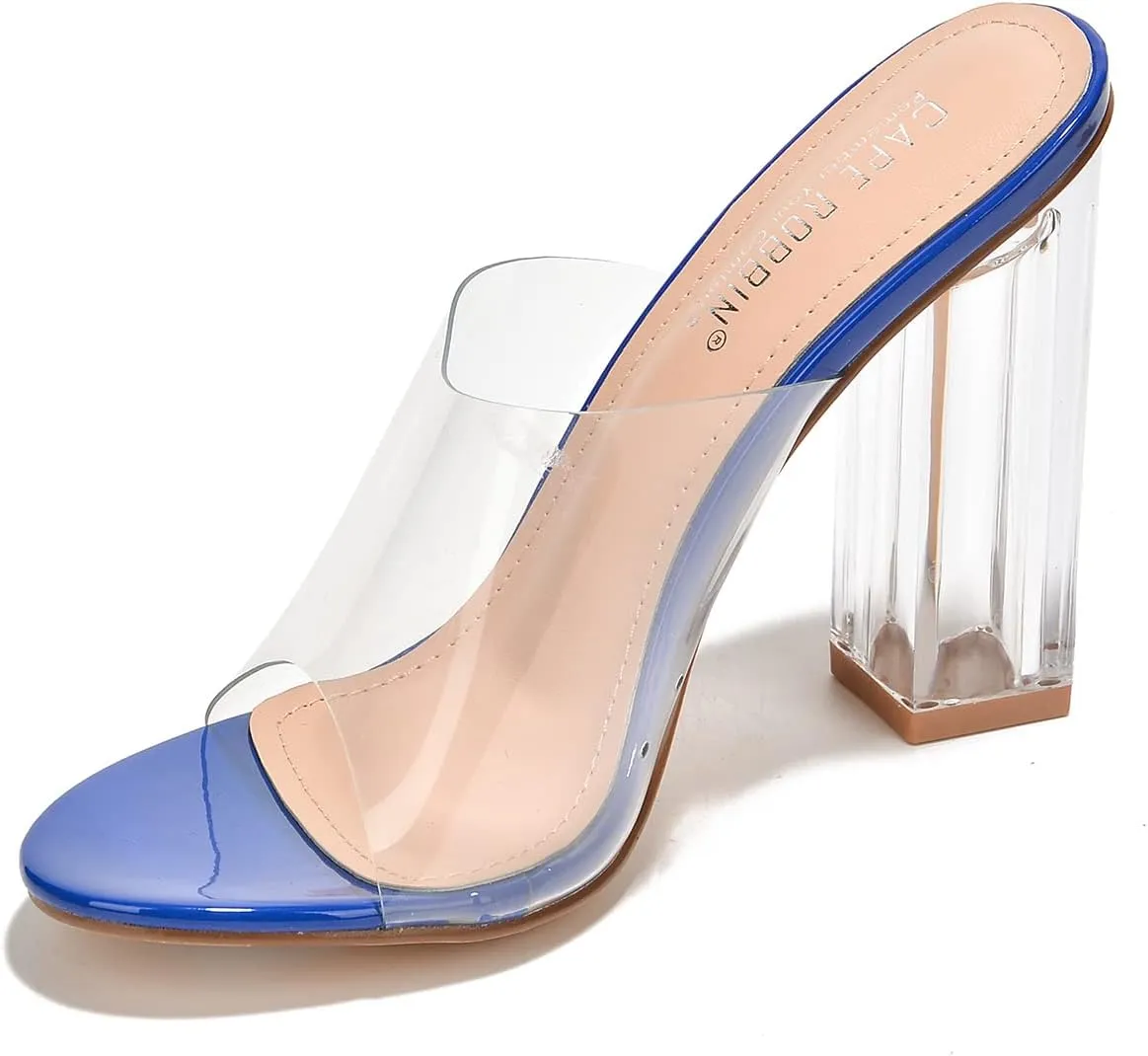 Cape Robbin Fusion Clear Chunky Block High Heels for Women, Transparent Booties for Women
