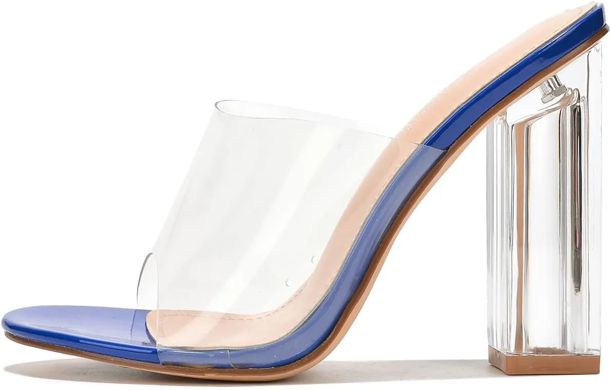 Cape Robbin Fusion Clear Chunky Block High Heels for Women, Transparent Booties for Women