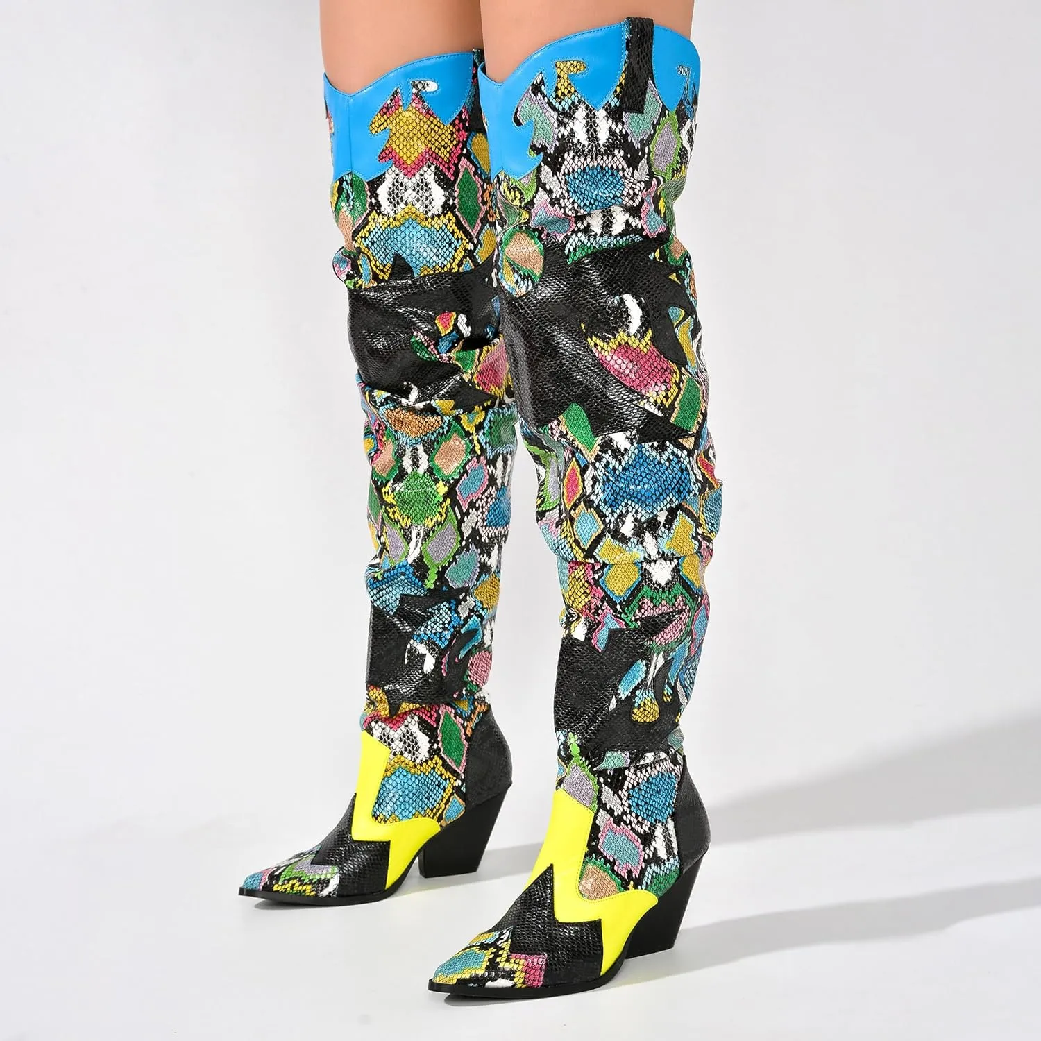 Cape Robbin | HILDA OVER THE KNEE THIGH HIGH CHUNKY LOW HEELED BOOTS-ANIMAL