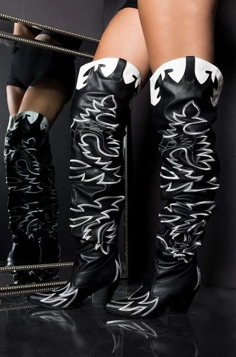 Cape Robbin | HILDA OVER THE KNEE THIGH HIGH CHUNKY LOW HEELED BOOTS-ANIMAL